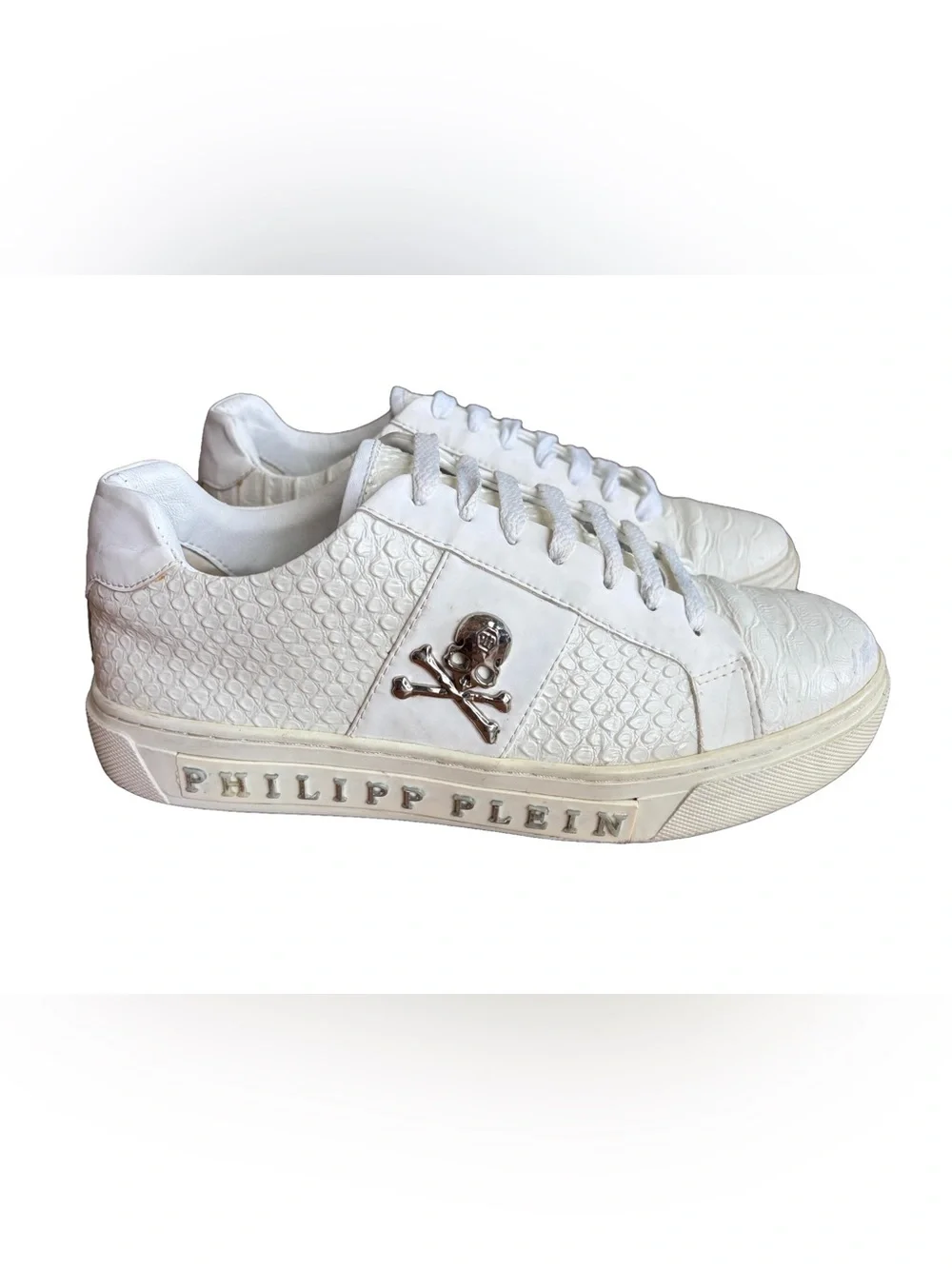 Authentic Philipp Plein Skull Low Top Sneackers White Size 40 Made in Italy